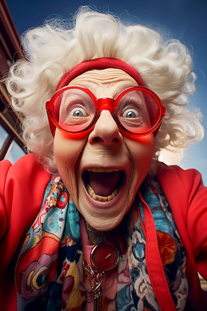 Portrait of funny granny dressed up
