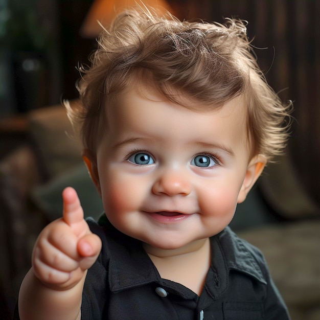 Бесплатное фото Портрет ребенка, показывающего большой палец вверх