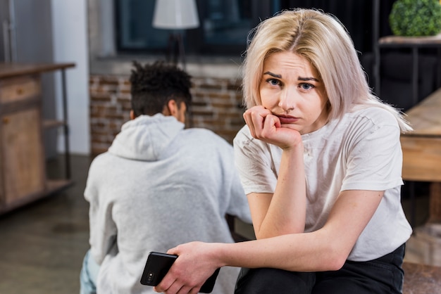Portrait of sad young woman have conflict with his boyfriend