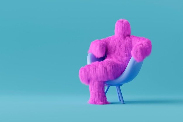 Бесплатное фото Фиолетовый йети сидит на стуле