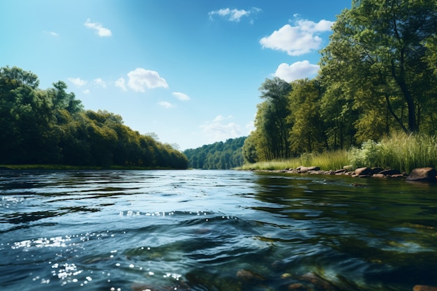 Бесплатное фото Река с природным ландшафтом