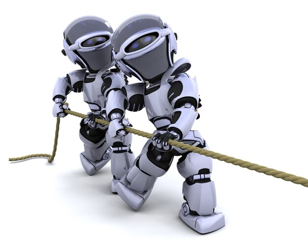 3D визуализации роботов, тянущих на веревке