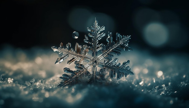 Бесплатное фото Блестящая снежинка на морозном зимнем дереве, созданная искусственным интеллектом
