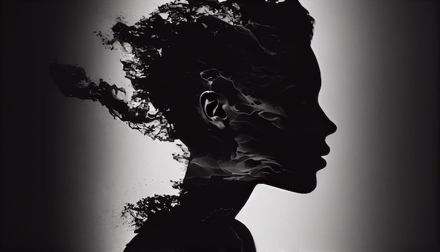 Free photo silhouette portrait of young adult woman looking mysterious generative ai