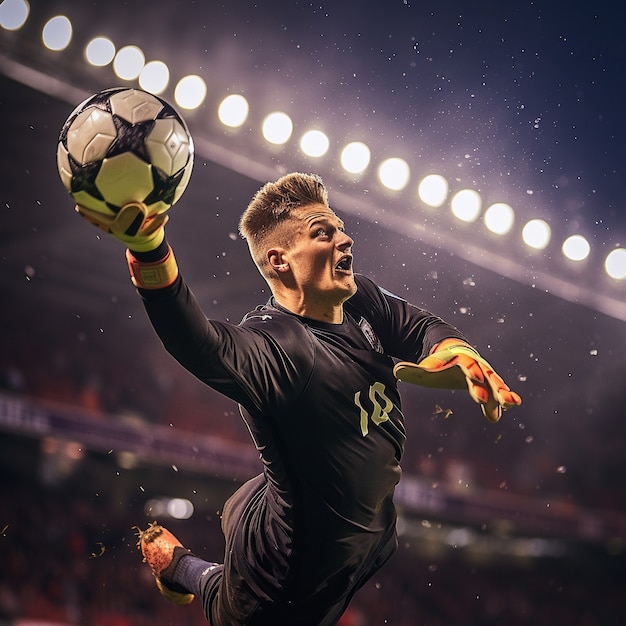 Бесплатное фото Футболист с мячом во время игры
