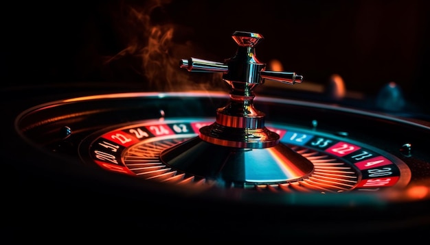 Free photo spinning roulette wheel blue flame jackpot casino ultimate success generated by ai