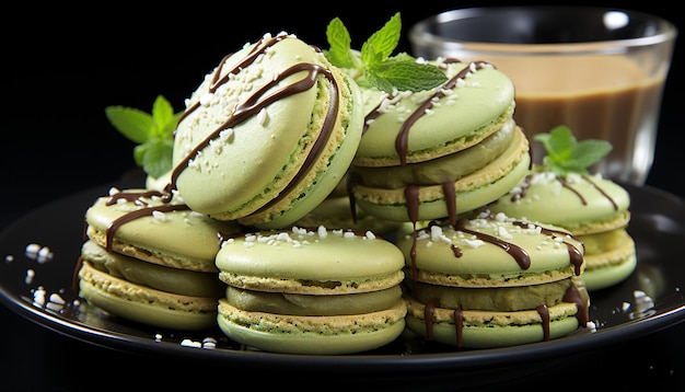 Free photo a stack of homemade macaroons a sweet indulgence on a plate generated by artificial intelligence
