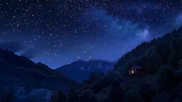Бесплатное фото Звездное небо ночью с пейзажем гор