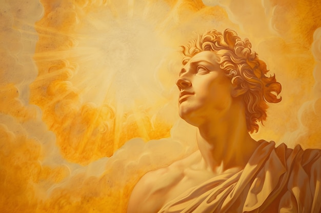 Foto gratuita il dio del sole raffigurato come un uomo potente in un contesto rinascimentale