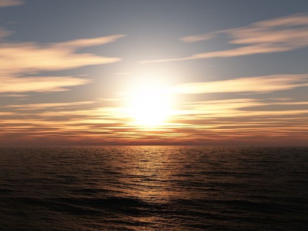 Бесплатное фото 3d визуализации закат над океаном