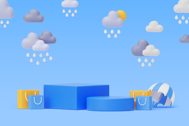 Бесплатный PSD 3d фон с подиумом для распродаж сезона дождей