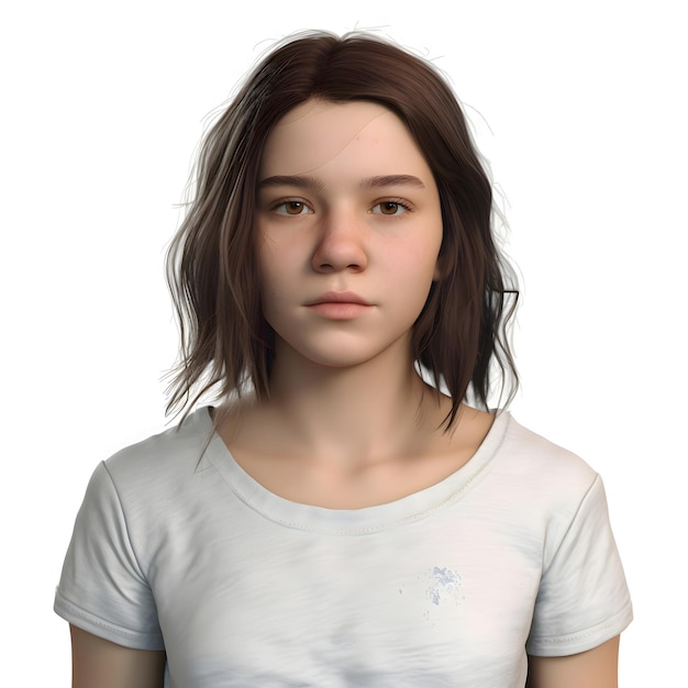 Free PSD 3d digital render of a teenage girl with acne on her face