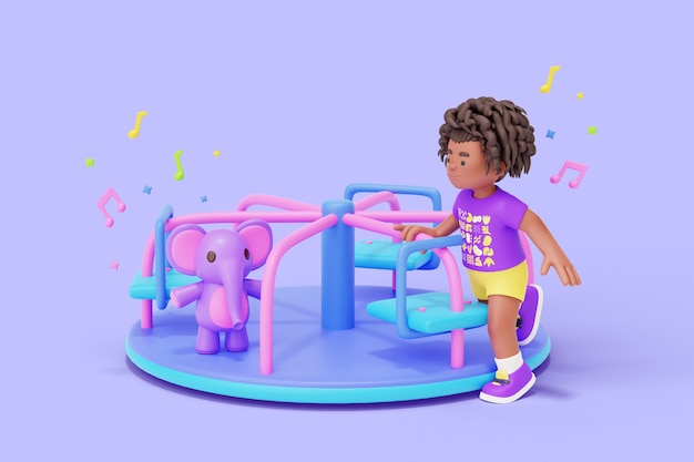 Free PSD 3d kindergarten character playing with toys