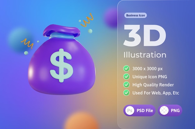 Бесплатный PSD 3d icon business, мешок с деньгами