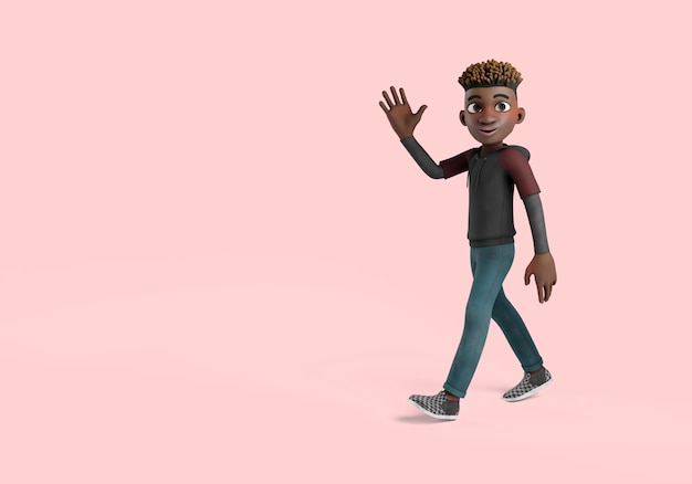 Free PSD 3d illustration of male character pose waving and walking