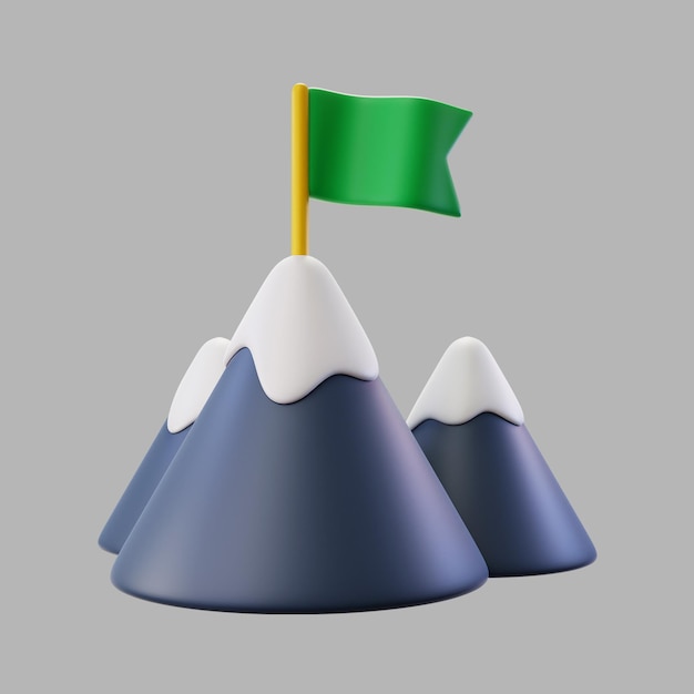 Free PSD 3d mountains with snow and flag