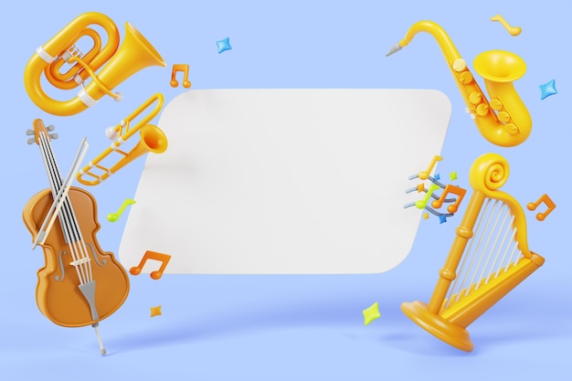 Бесплатный PSD 3d-рендеринг музыки пустый фон баннера