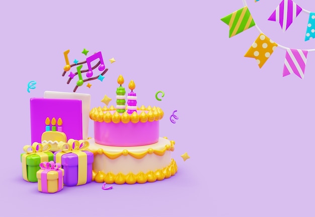 Бесплатный PSD 3d-рендеринг баннера на день рождения