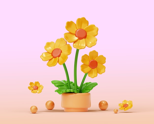 무료 PSD 꽃의 3d 렌더링 여전히 생활 배경