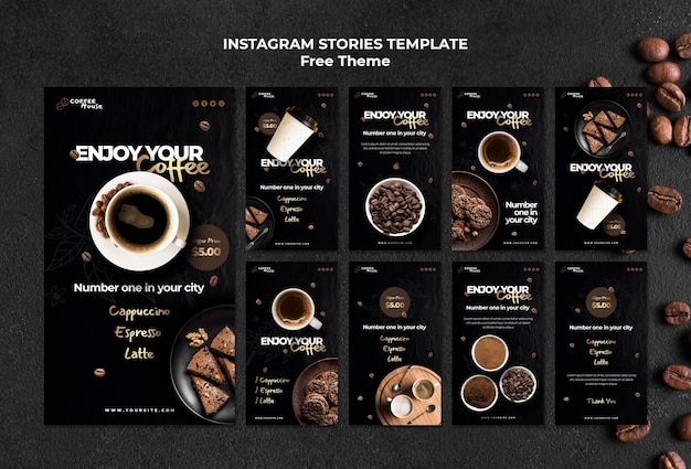 PSD gratuito modello di storie di instagram di concetto di caffè