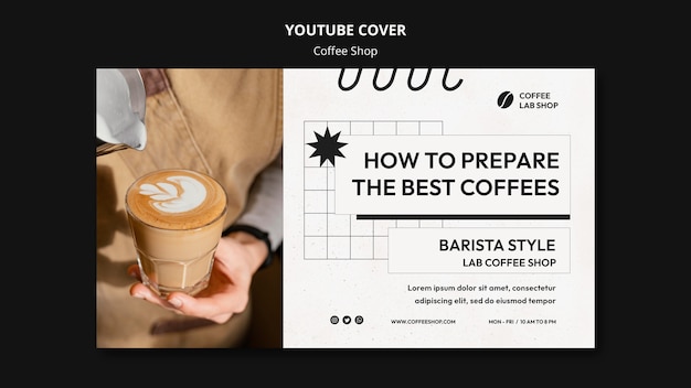 PSD gratuito modello di copertina per youtube di una caffetteria