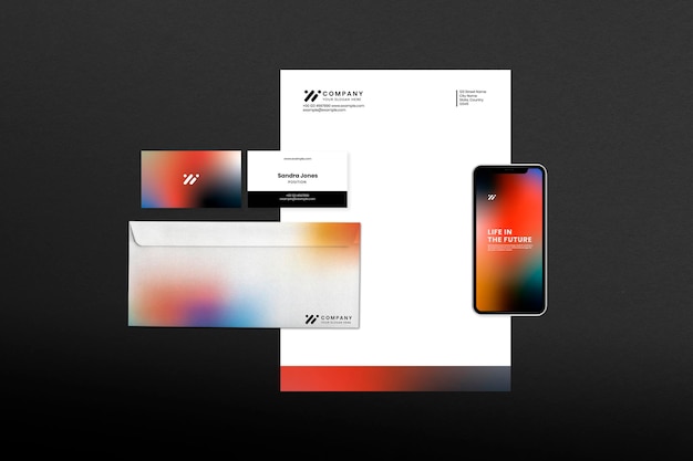 Free PSD corporate stationery set mockup psd in gradient modern style