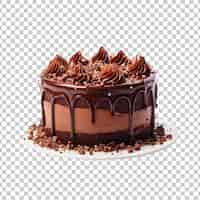 Free PSD cake poured with chocolate and decorated with different cookies on a transparent background