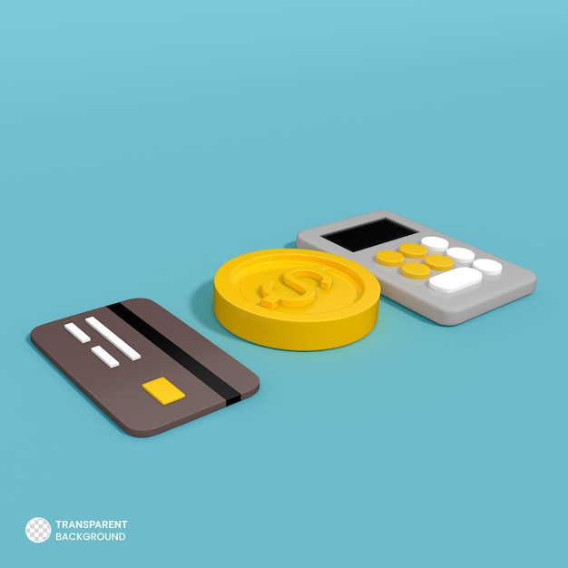 Бесплатный PSD Калькулятор с картой и монетой icon 3d render illustration