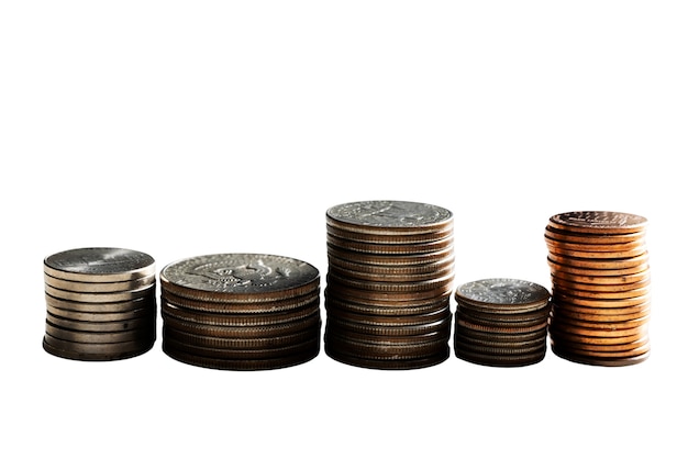 Free PSD close up on coin pile isolated