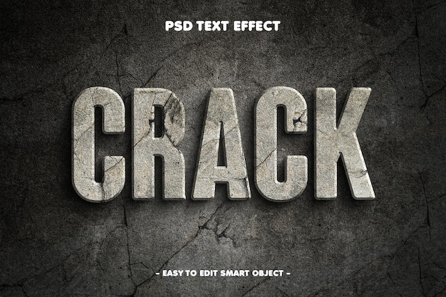 Бесплатный PSD Редактируемый текстовый эффект текстуры трещины стены