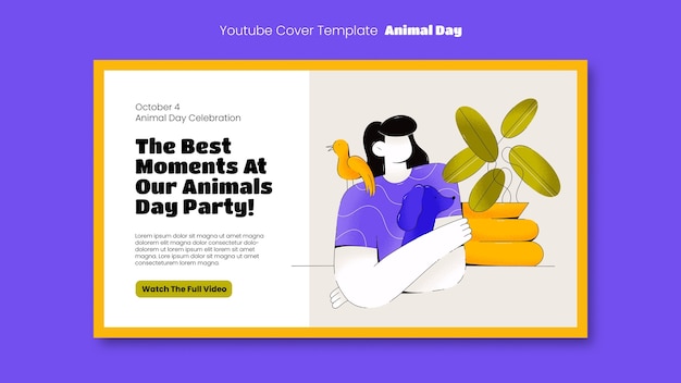 Бесплатный PSD обложка youtube празднования дня животных