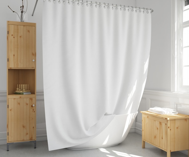 Free PSD bathtub with curtain and shelves
