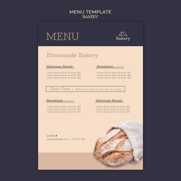 Free PSD bakery menu design template
