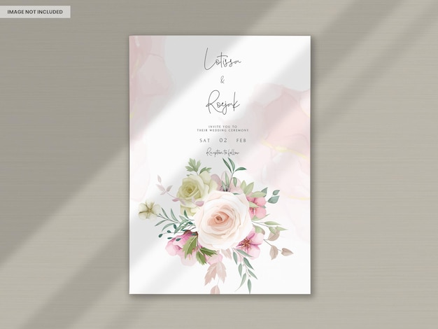 Бесплатный PSD Красивые вручную нарисованные цветы и листья приглашение на свадьбу