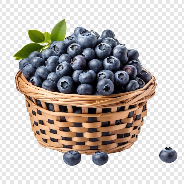 Free PSD blueberries in wicker basket isolated on transparent background