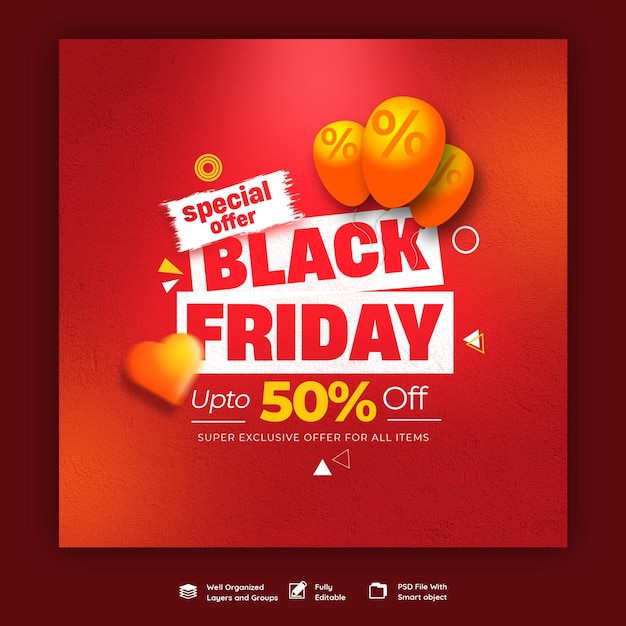 Free PSD black friday super sale social media banner template