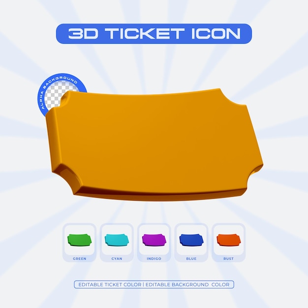 Free PSD blank ticket icon 3d render illustration