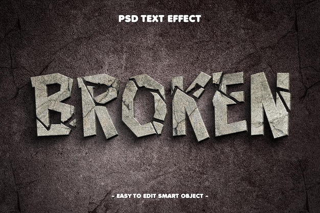 Бесплатный PSD Эффект редактируемого текста с сломанной текстурой стены