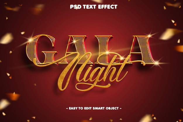 Бесплатный PSD Гала-ночь с текстовым эффектом
