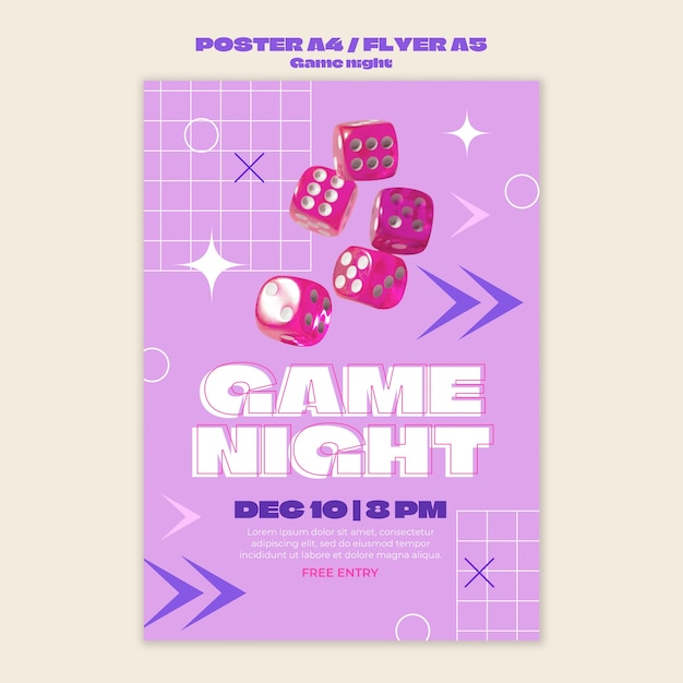 Бесплатный PSD Шаблон плаката для развлечений в ночь игр