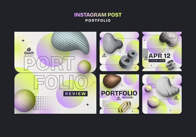 Бесплатный PSD Портфолио художественной школы gradient в instagram