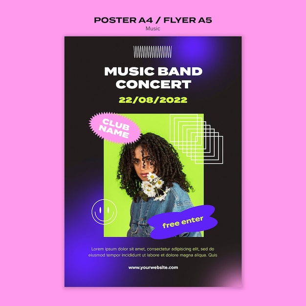 Бесплатный PSD Фестиваль градиентной музыки и шаблон вертикального плаката концерта