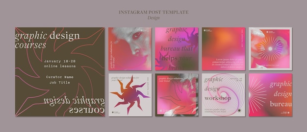 Бесплатный PSD Коллекция постов в instagram о профессии графического дизайна
