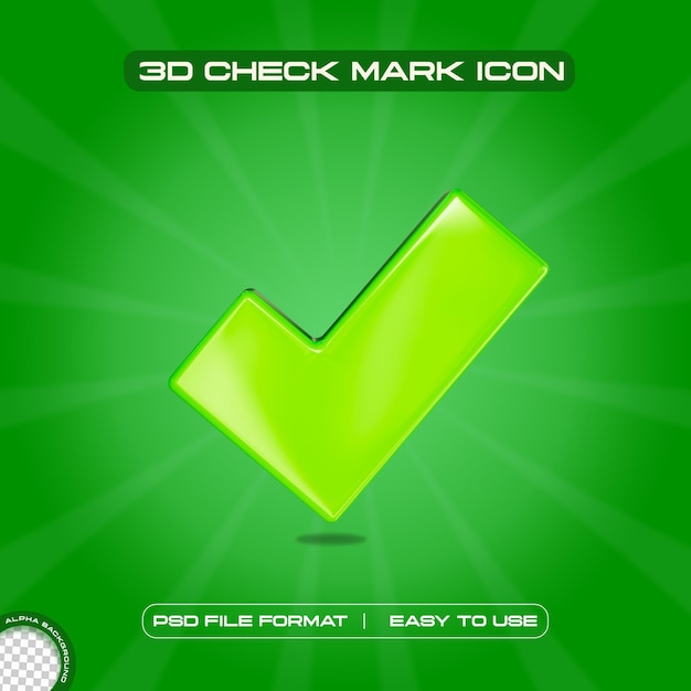 Free PSD green check mark symbol icon 3d render illustration