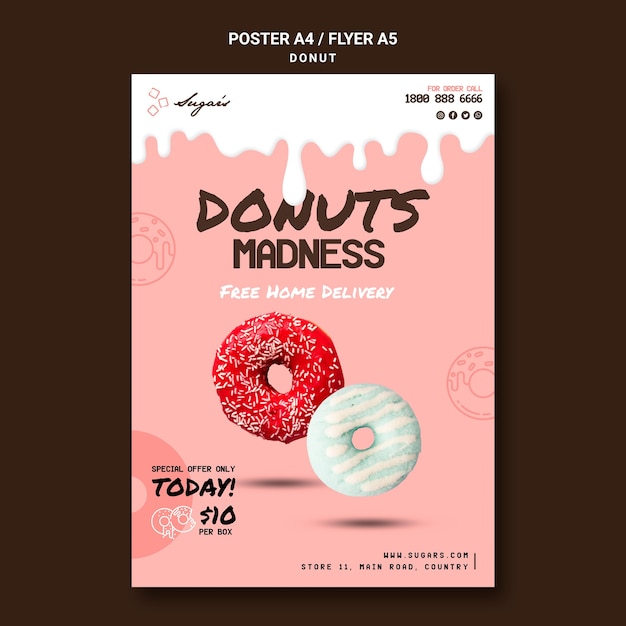 Free PSD doughnuts madness poster template