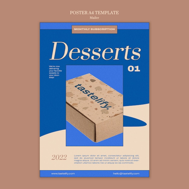 Бесплатный PSD Шаблон плаката коробки десерта