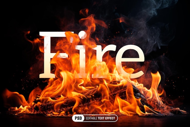 Free PSD editable text effect burning inside a bonfire