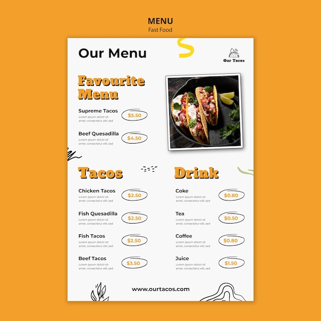 PSD gratuito modello di menu del ristorante fast food e tacos
