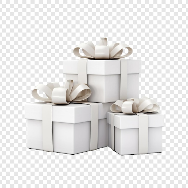 Бесплатный PSD Праздничные белые подарочные коробки с изолированной лентой на прозрачном фоне