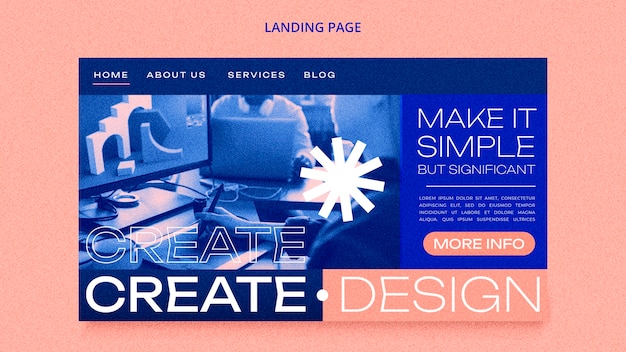 Бесплатный PSD Целевая страница проекта творчества в плоском дизайне